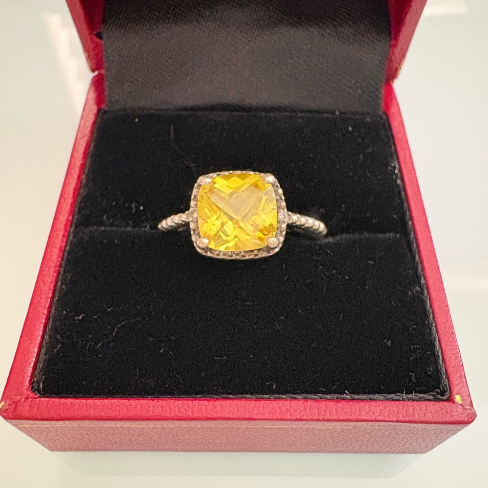 Yellow Citrine Cushion-Cut Sterling Silver Ring